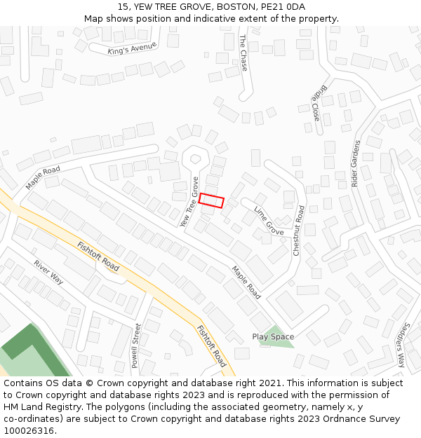 15, YEW TREE GROVE, BOSTON, PE21 0DA: Location map and indicative extent of plot