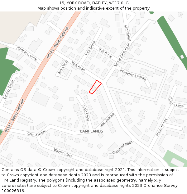 15, YORK ROAD, BATLEY, WF17 0LG: Location map and indicative extent of plot