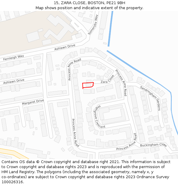 15, ZARA CLOSE, BOSTON, PE21 9BH: Location map and indicative extent of plot