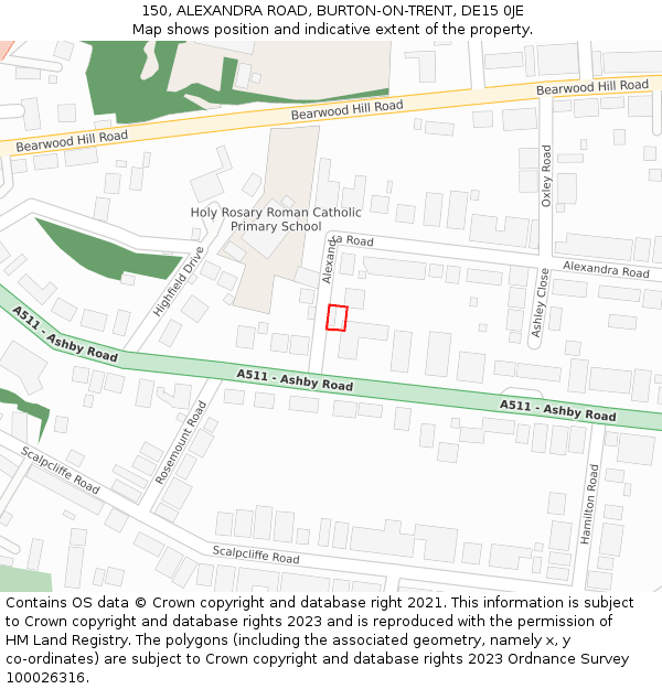 150, ALEXANDRA ROAD, BURTON-ON-TRENT, DE15 0JE: Location map and indicative extent of plot