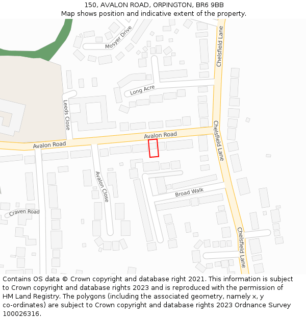 150, AVALON ROAD, ORPINGTON, BR6 9BB: Location map and indicative extent of plot