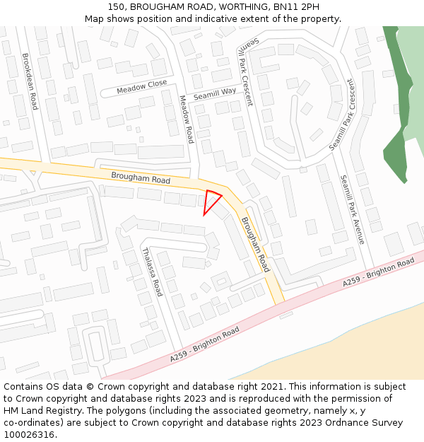 150, BROUGHAM ROAD, WORTHING, BN11 2PH: Location map and indicative extent of plot