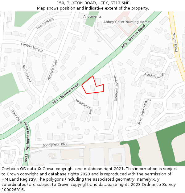 150, BUXTON ROAD, LEEK, ST13 6NE: Location map and indicative extent of plot