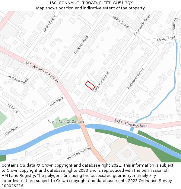 150, CONNAUGHT ROAD, FLEET, GU51 3QX: Location map and indicative extent of plot