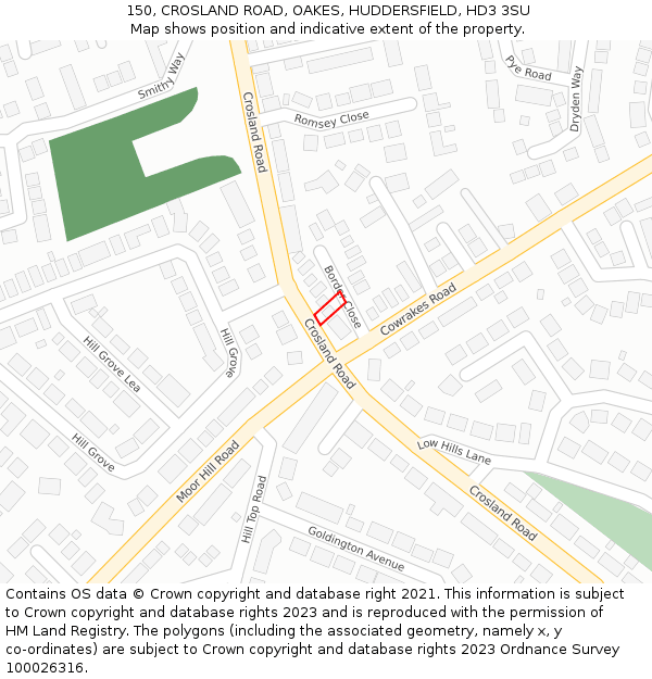 150, CROSLAND ROAD, OAKES, HUDDERSFIELD, HD3 3SU: Location map and indicative extent of plot