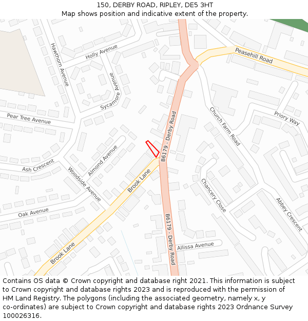 150, DERBY ROAD, RIPLEY, DE5 3HT: Location map and indicative extent of plot