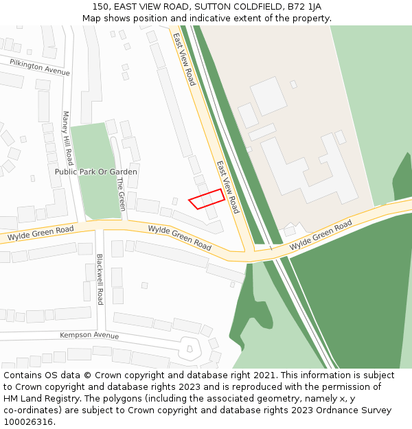 150, EAST VIEW ROAD, SUTTON COLDFIELD, B72 1JA: Location map and indicative extent of plot