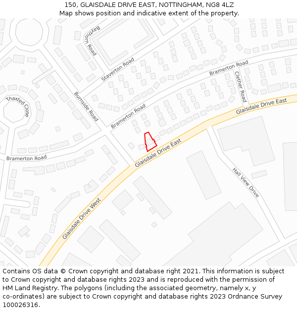 150, GLAISDALE DRIVE EAST, NOTTINGHAM, NG8 4LZ: Location map and indicative extent of plot