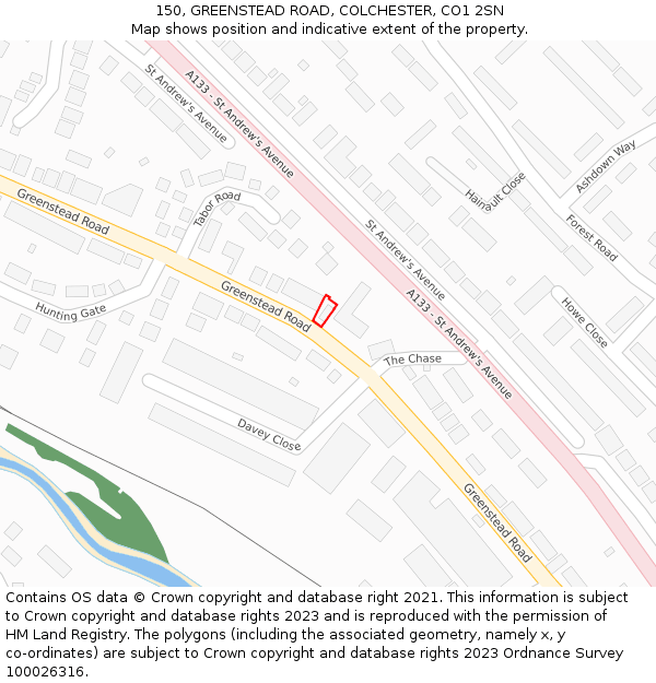 150, GREENSTEAD ROAD, COLCHESTER, CO1 2SN: Location map and indicative extent of plot
