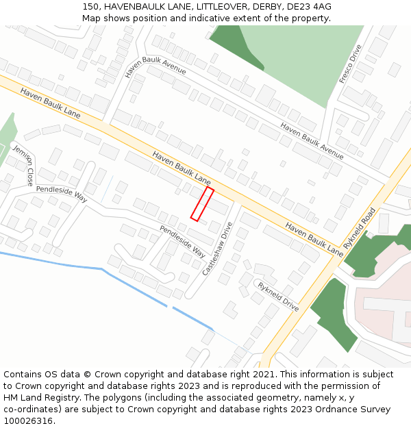 150, HAVENBAULK LANE, LITTLEOVER, DERBY, DE23 4AG: Location map and indicative extent of plot