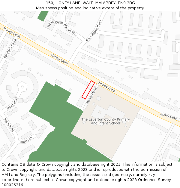 150, HONEY LANE, WALTHAM ABBEY, EN9 3BG: Location map and indicative extent of plot
