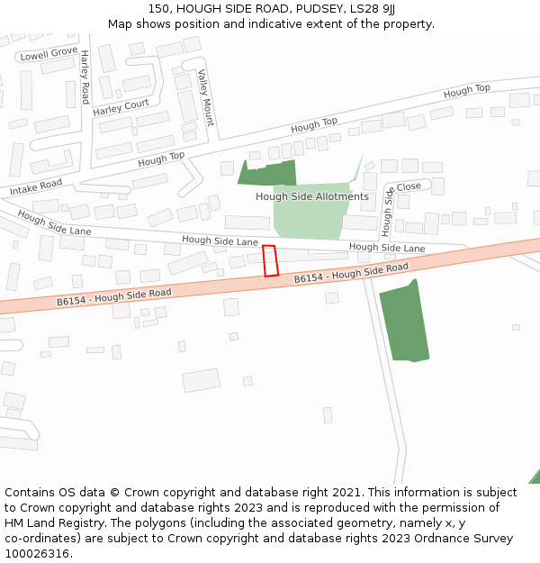 150, HOUGH SIDE ROAD, PUDSEY, LS28 9JJ: Location map and indicative extent of plot