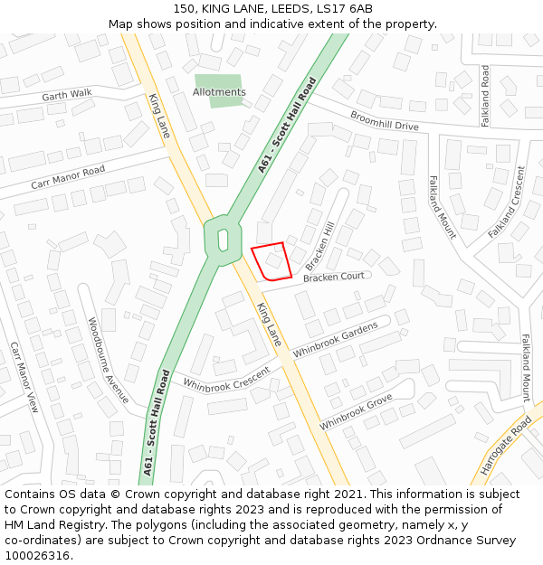 150, KING LANE, LEEDS, LS17 6AB: Location map and indicative extent of plot