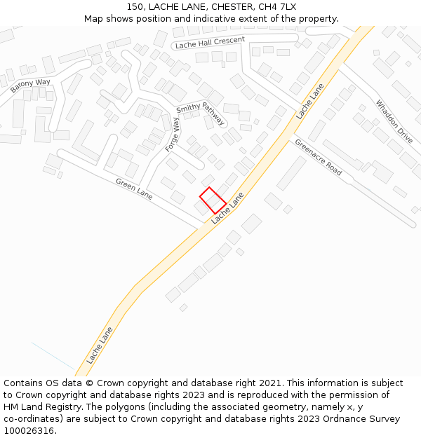150, LACHE LANE, CHESTER, CH4 7LX: Location map and indicative extent of plot