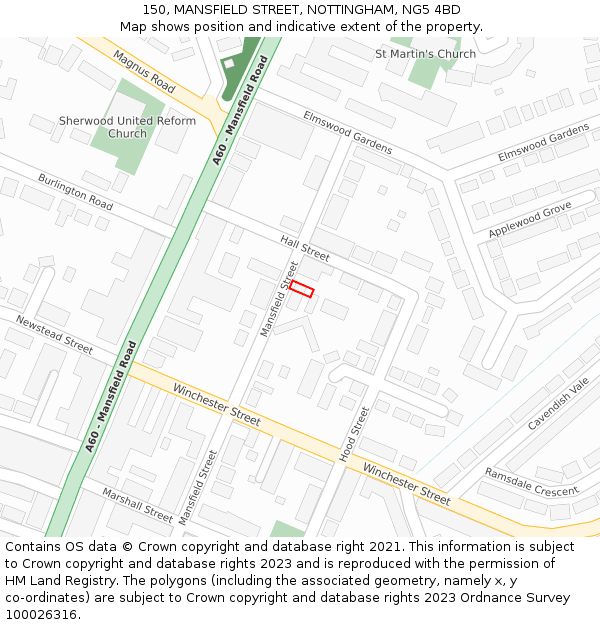150, MANSFIELD STREET, NOTTINGHAM, NG5 4BD: Location map and indicative extent of plot