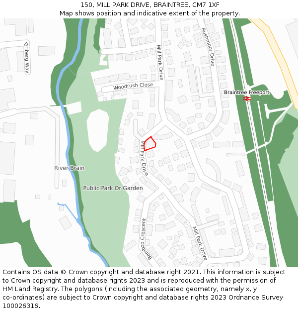 150, MILL PARK DRIVE, BRAINTREE, CM7 1XF: Location map and indicative extent of plot