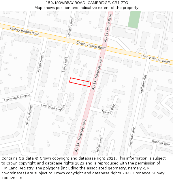 150, MOWBRAY ROAD, CAMBRIDGE, CB1 7TG: Location map and indicative extent of plot