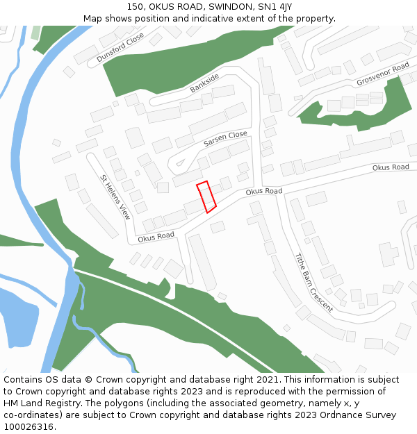 150, OKUS ROAD, SWINDON, SN1 4JY: Location map and indicative extent of plot