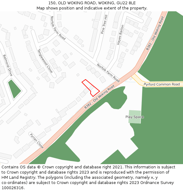 150, OLD WOKING ROAD, WOKING, GU22 8LE: Location map and indicative extent of plot