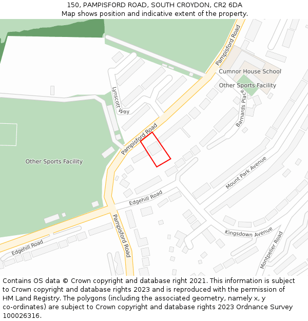 150, PAMPISFORD ROAD, SOUTH CROYDON, CR2 6DA: Location map and indicative extent of plot