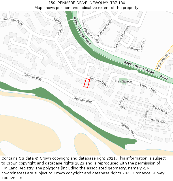 150, PENMERE DRIVE, NEWQUAY, TR7 1RX: Location map and indicative extent of plot