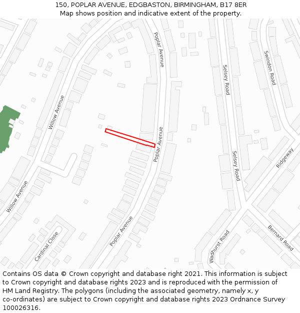 150, POPLAR AVENUE, EDGBASTON, BIRMINGHAM, B17 8ER: Location map and indicative extent of plot