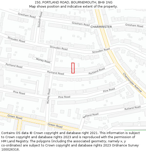 150, PORTLAND ROAD, BOURNEMOUTH, BH9 1NG: Location map and indicative extent of plot