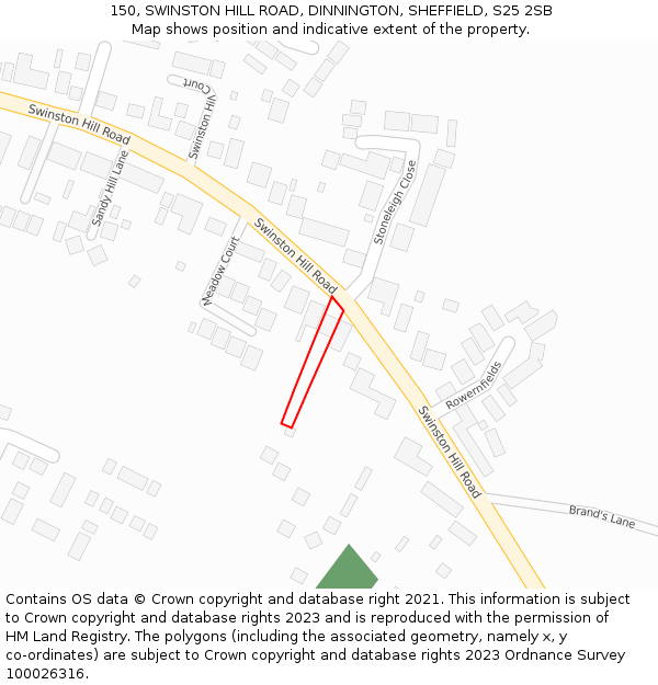 150, SWINSTON HILL ROAD, DINNINGTON, SHEFFIELD, S25 2SB: Location map and indicative extent of plot