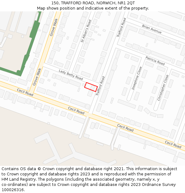 150, TRAFFORD ROAD, NORWICH, NR1 2QT: Location map and indicative extent of plot