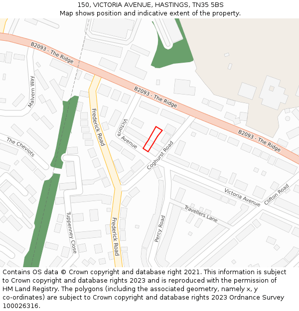 150, VICTORIA AVENUE, HASTINGS, TN35 5BS: Location map and indicative extent of plot