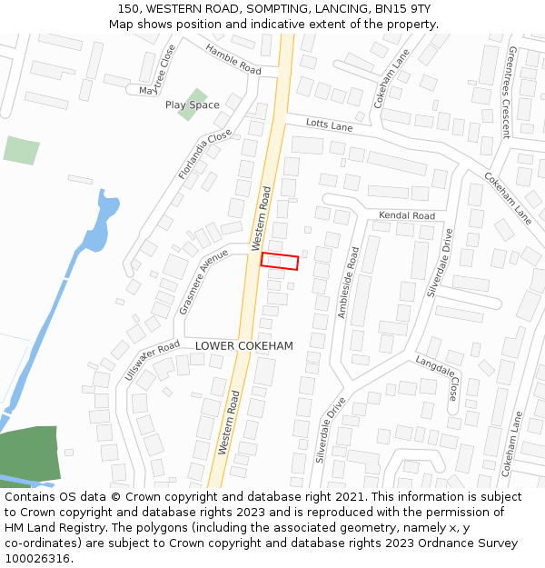 150, WESTERN ROAD, SOMPTING, LANCING, BN15 9TY: Location map and indicative extent of plot