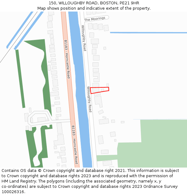 150, WILLOUGHBY ROAD, BOSTON, PE21 9HR: Location map and indicative extent of plot