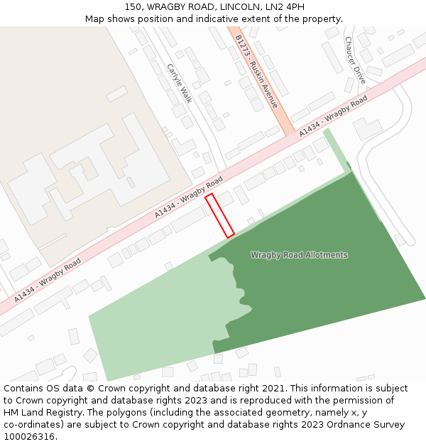 150, WRAGBY ROAD, LINCOLN, LN2 4PH: Location map and indicative extent of plot