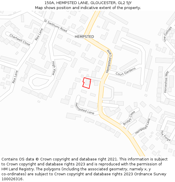 150A, HEMPSTED LANE, GLOUCESTER, GL2 5JY: Location map and indicative extent of plot
