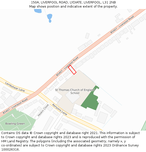 150A, LIVERPOOL ROAD, LYDIATE, LIVERPOOL, L31 2NB: Location map and indicative extent of plot