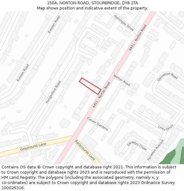 150A, NORTON ROAD, STOURBRIDGE, DY8 2TA: Location map and indicative extent of plot