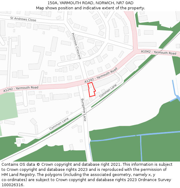 150A, YARMOUTH ROAD, NORWICH, NR7 0AD: Location map and indicative extent of plot