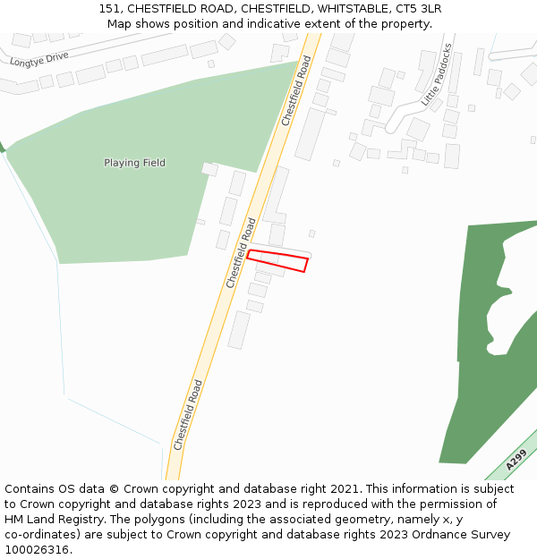 151, CHESTFIELD ROAD, CHESTFIELD, WHITSTABLE, CT5 3LR: Location map and indicative extent of plot