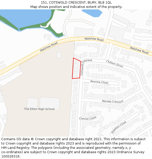 151, COTSWOLD CRESCENT, BURY, BL8 1QL: Location map and indicative extent of plot