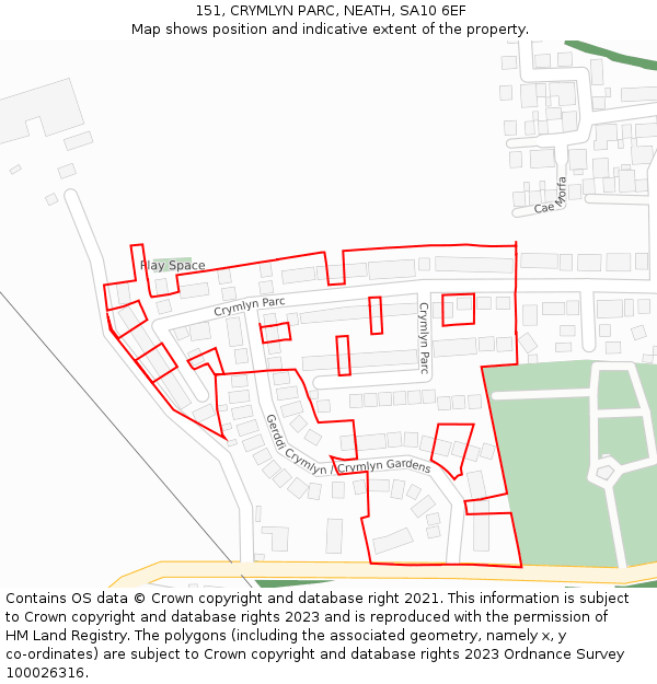 151, CRYMLYN PARC, NEATH, SA10 6EF: Location map and indicative extent of plot
