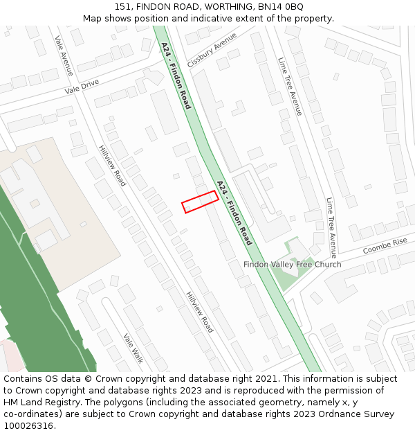 151, FINDON ROAD, WORTHING, BN14 0BQ: Location map and indicative extent of plot