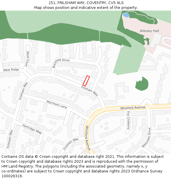 151, FRILSHAM WAY, COVENTRY, CV5 9LS: Location map and indicative extent of plot