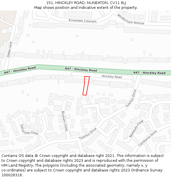 151, HINCKLEY ROAD, NUNEATON, CV11 6LJ: Location map and indicative extent of plot