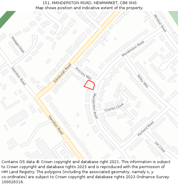 151, MANDERSTON ROAD, NEWMARKET, CB8 0NS: Location map and indicative extent of plot