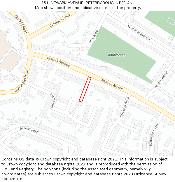 151, NEWARK AVENUE, PETERBOROUGH, PE1 4NL: Location map and indicative extent of plot