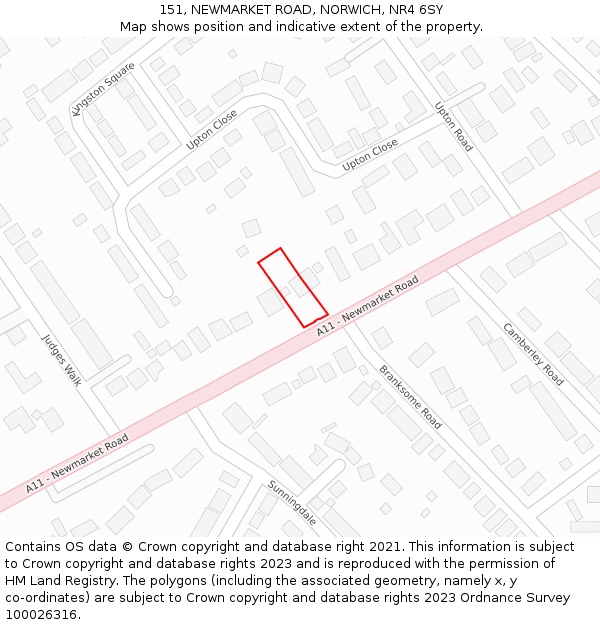 151, NEWMARKET ROAD, NORWICH, NR4 6SY: Location map and indicative extent of plot