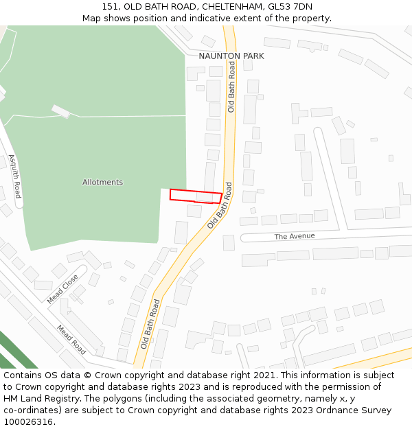 151, OLD BATH ROAD, CHELTENHAM, GL53 7DN: Location map and indicative extent of plot