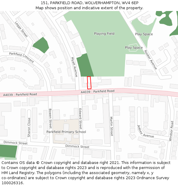 151, PARKFIELD ROAD, WOLVERHAMPTON, WV4 6EP: Location map and indicative extent of plot
