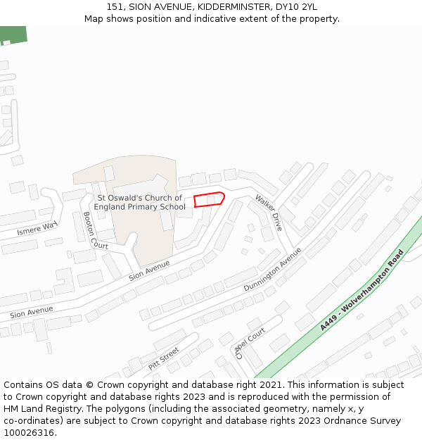 151, SION AVENUE, KIDDERMINSTER, DY10 2YL: Location map and indicative extent of plot