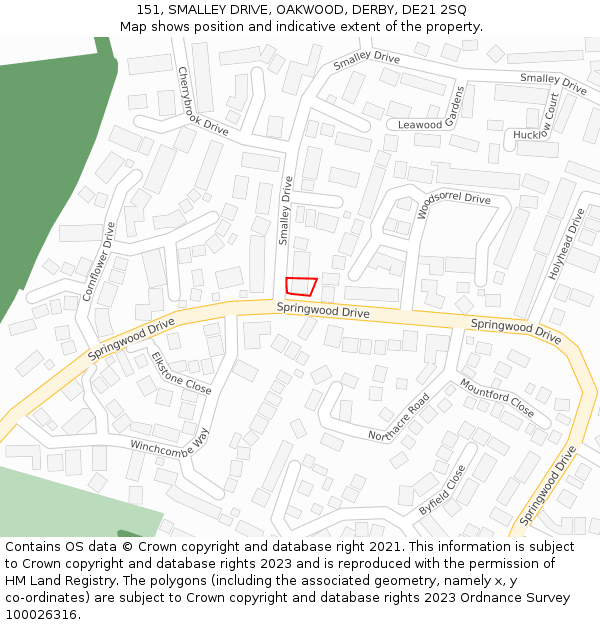 151, SMALLEY DRIVE, OAKWOOD, DERBY, DE21 2SQ: Location map and indicative extent of plot